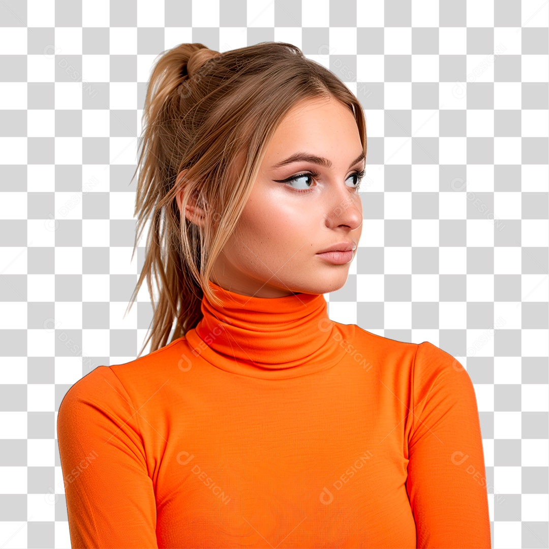 Mulher Olhando de Lado PNG Transparente