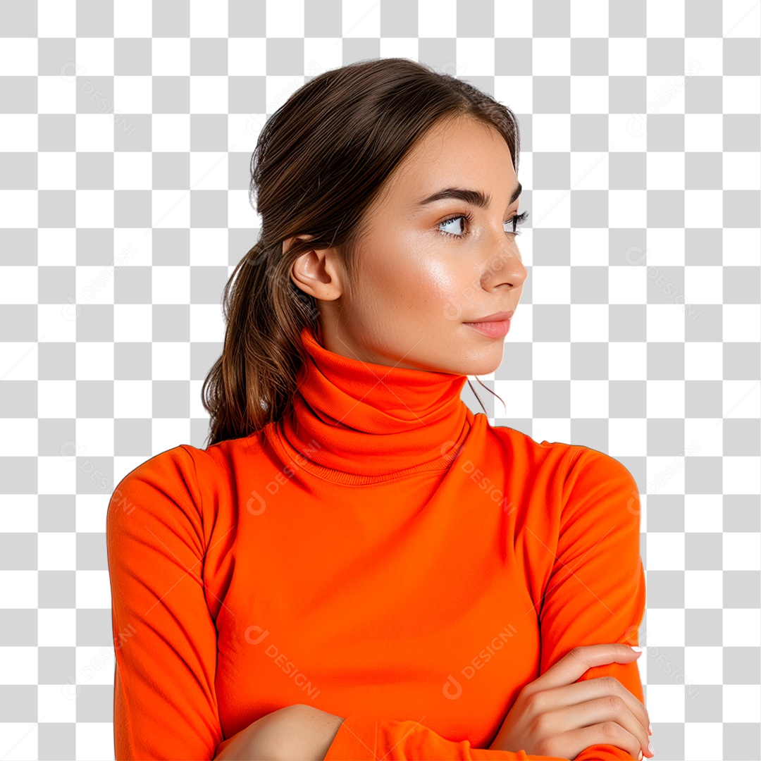 Mulher Olhando de Lado PNG Transparente