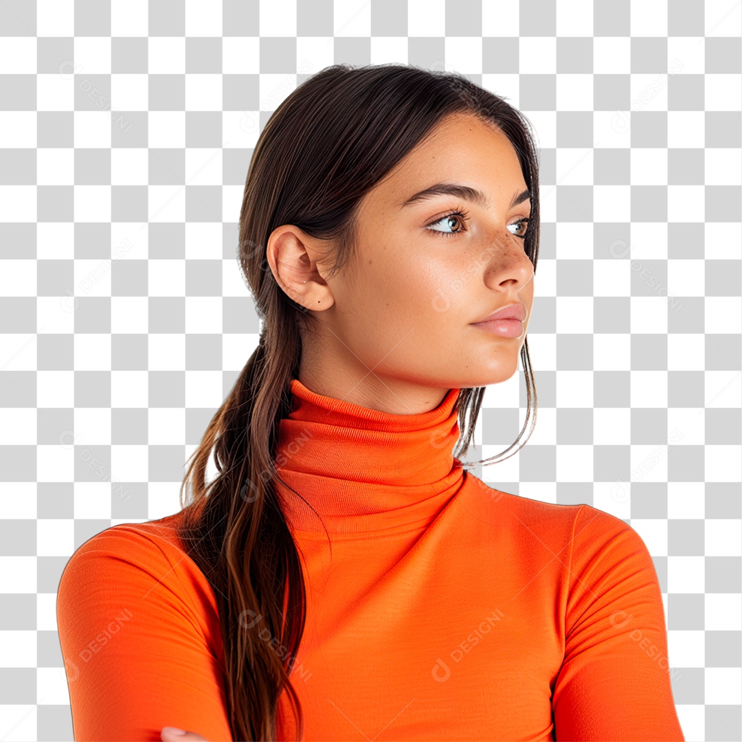 Mulher Olhando de Lado PNG Transparente