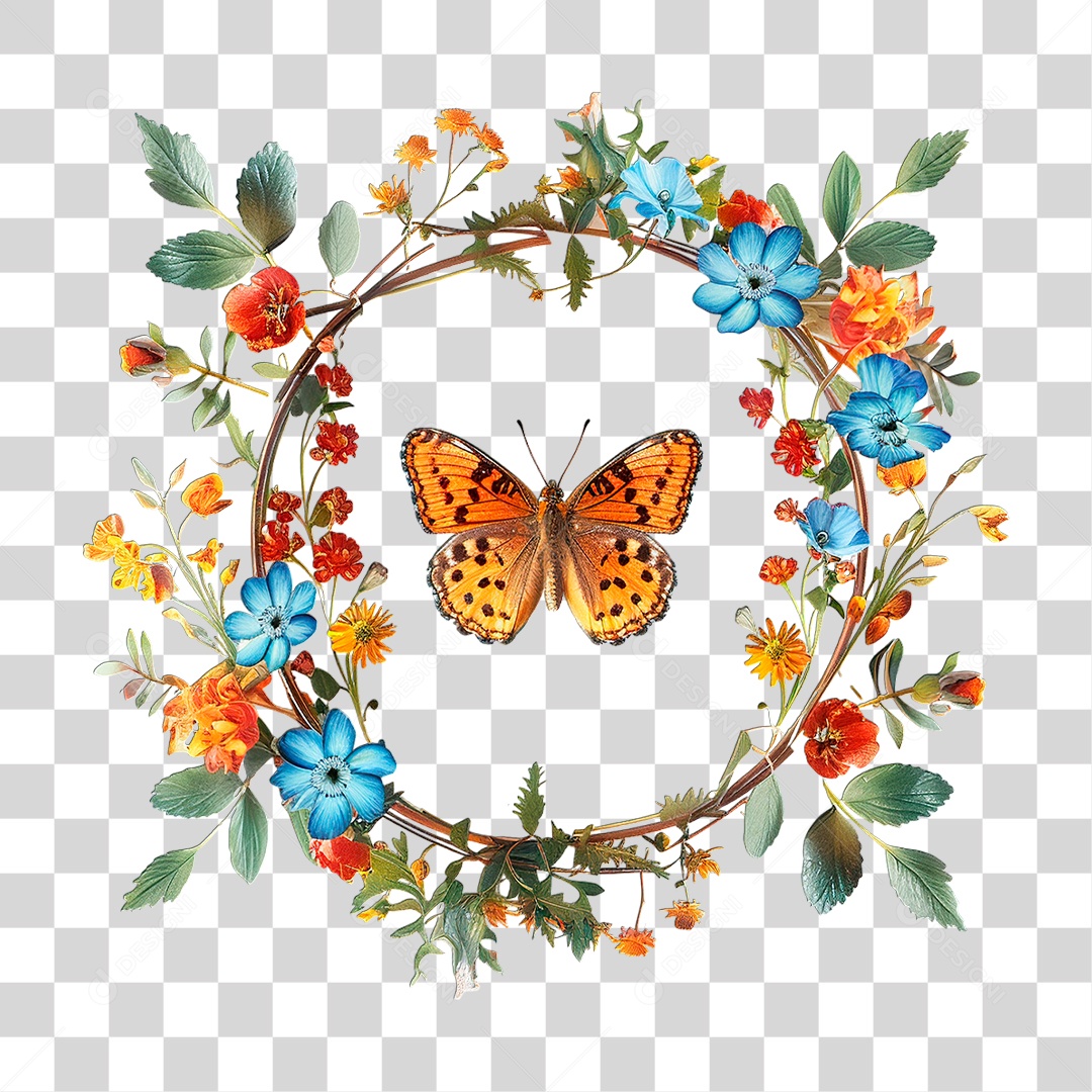 Flores com Borboleta PNG Transparente