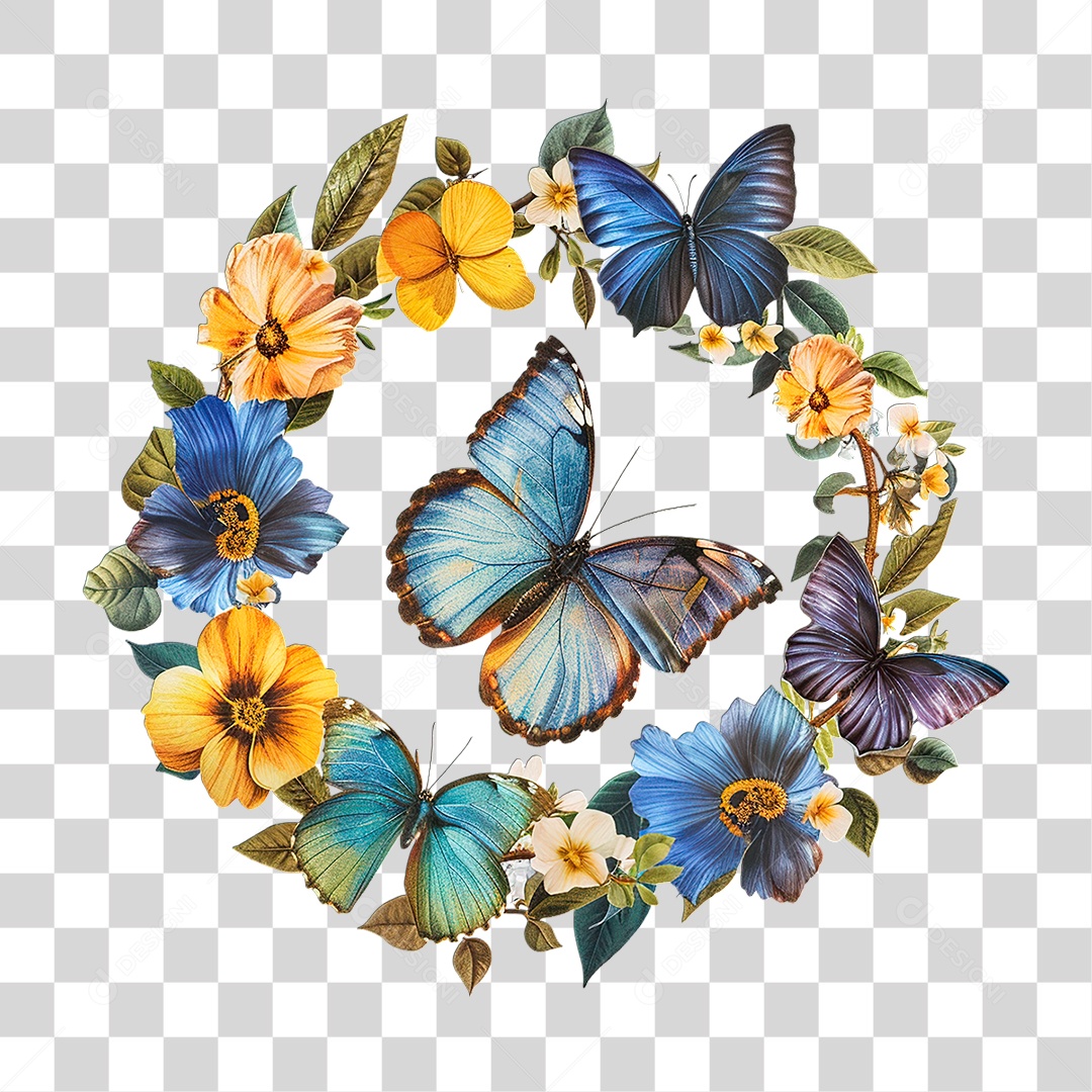 Flores com Borboleta PNG Transparente
