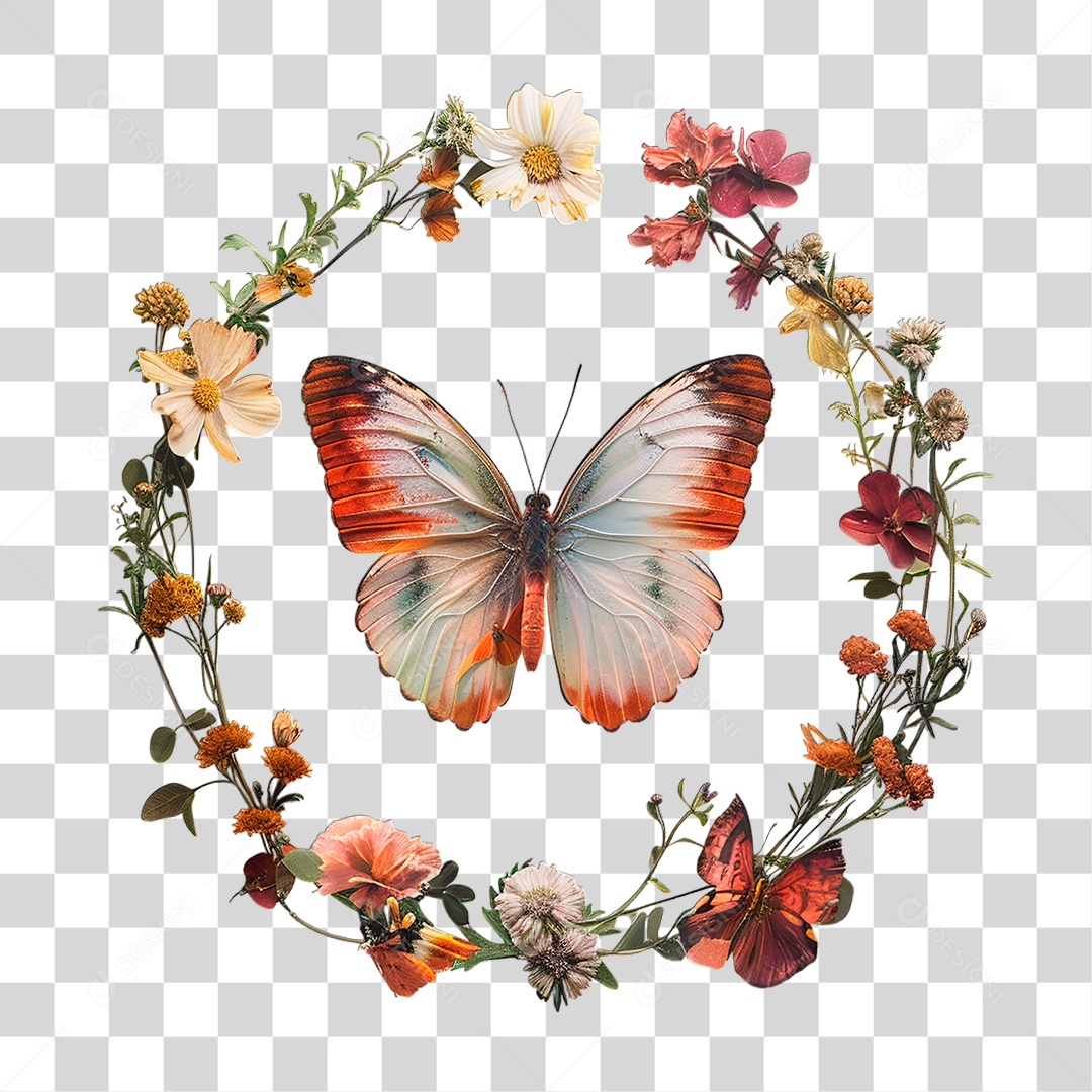 Flores com Borboleta PNG Transparente