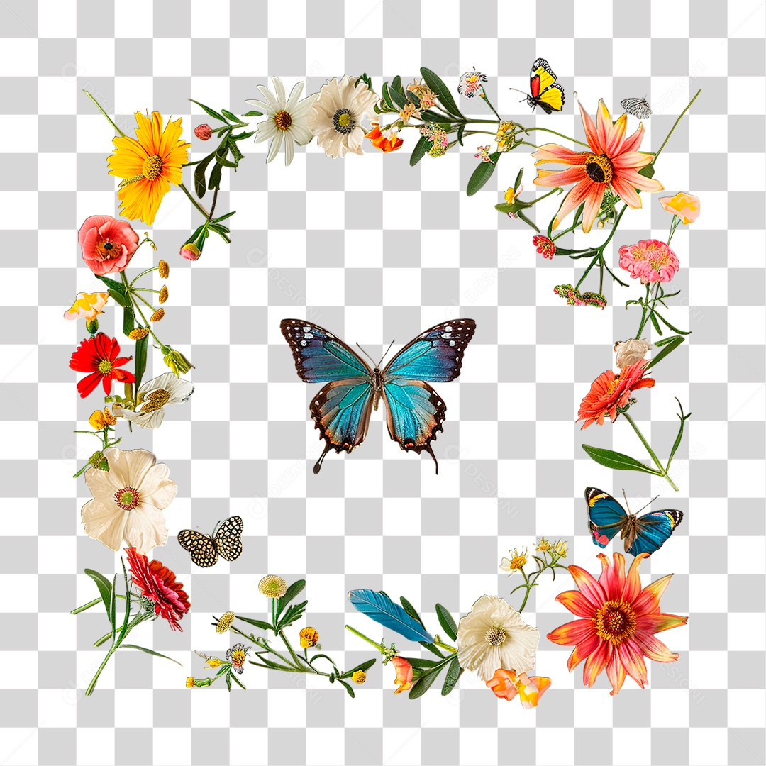Flores com Borboleta PNG Transparente