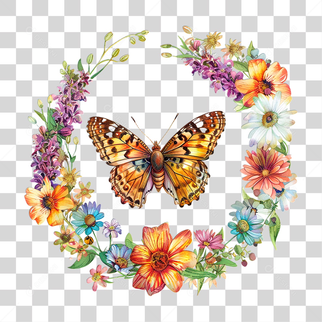 Flores com Borboleta PNG Transparente