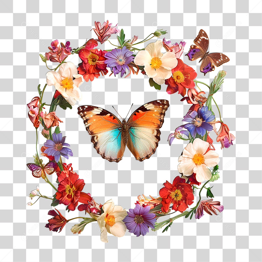 Flores com Borboleta PNG Transparente
