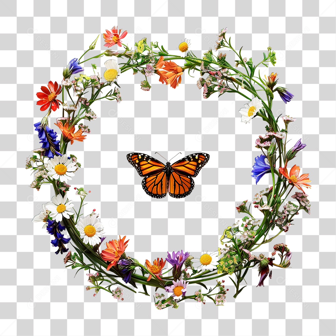 Flores com Borboleta PNG Transparente
