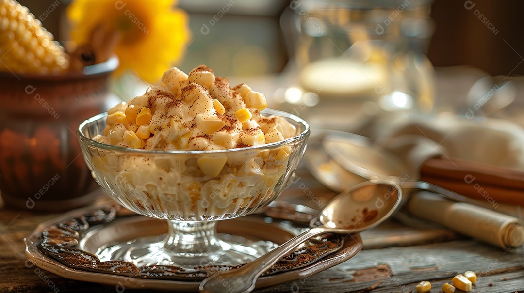 Tigelinha com canjica sobre a mesa