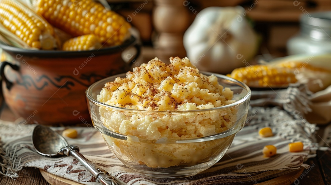 Tigelinha com canjica sobre a mesa