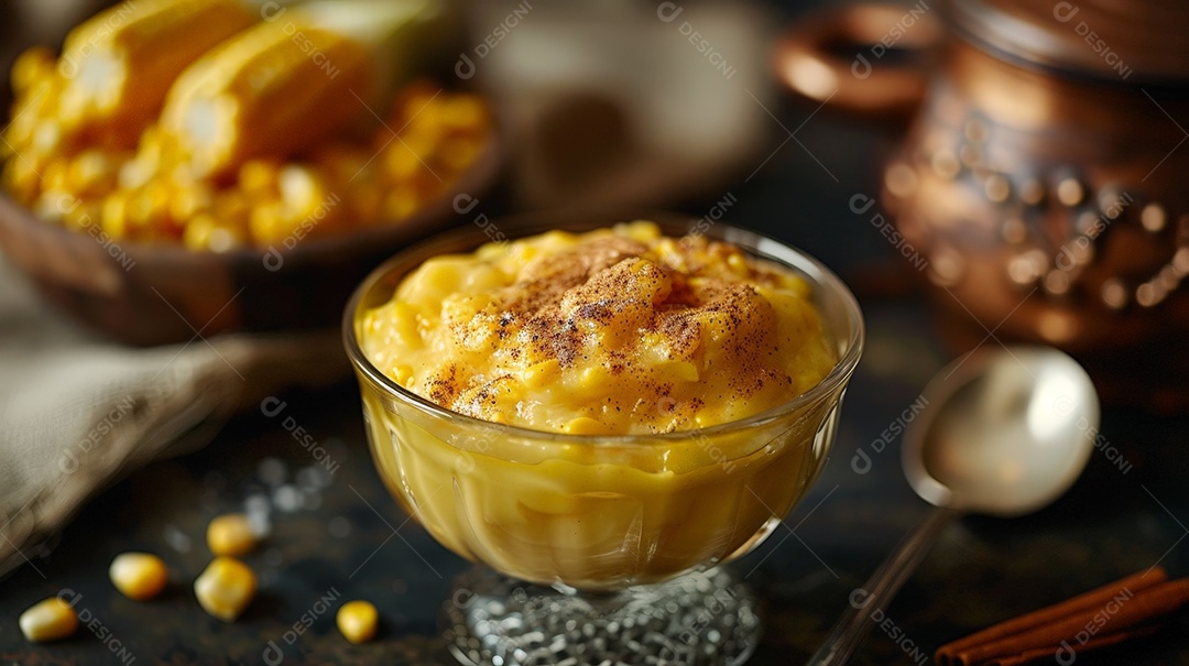 Tigela com canjica de milho tradicional com canela