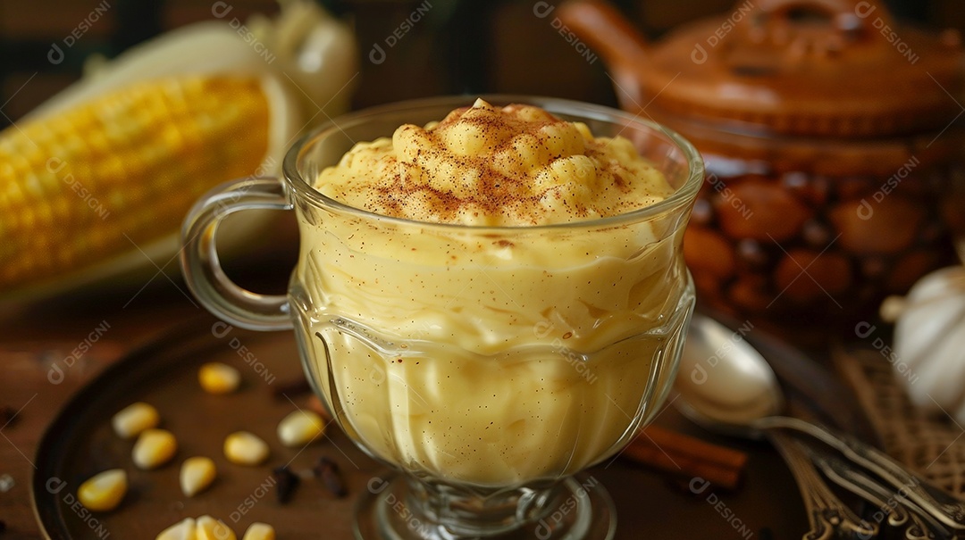 Tigela com canjica de milho tradicional com canela