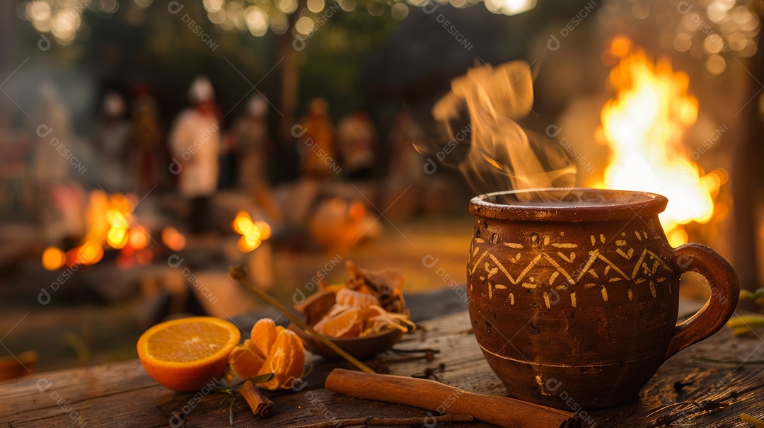 Festa junina mostrando uma caneca de barro rústica