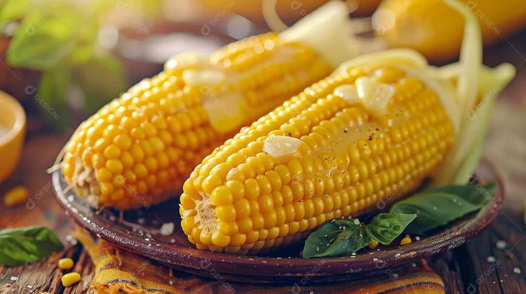 Milho cozido com manteiga derretida