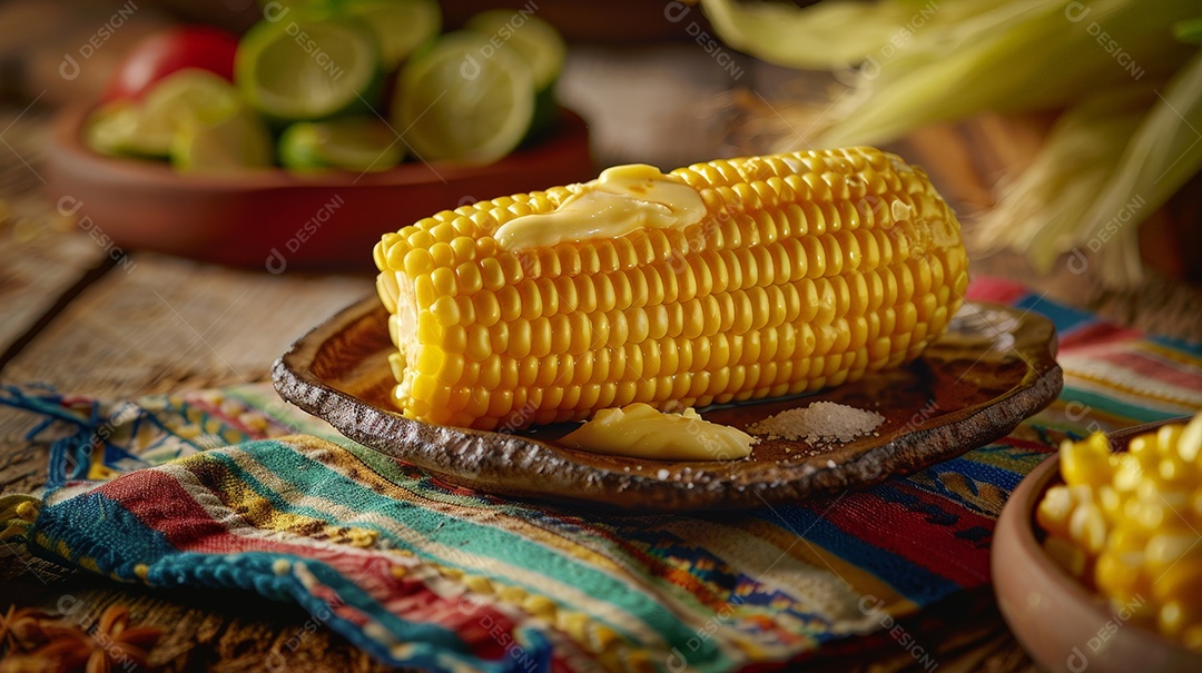Milho cozido com manteiga derretida