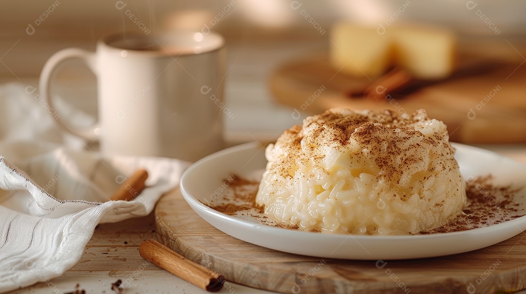 Prato de arroz doce com canela