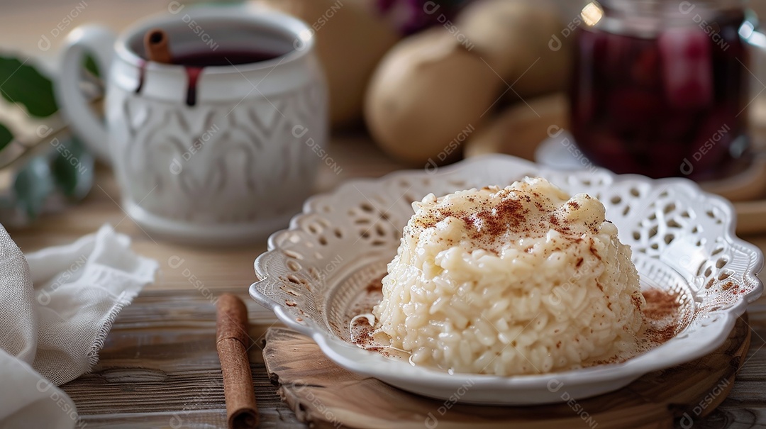 Tigela com arroz doce e canela