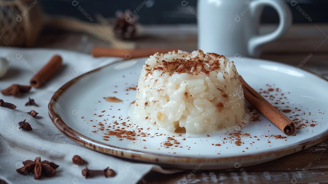 Prato com arroz doce e canela