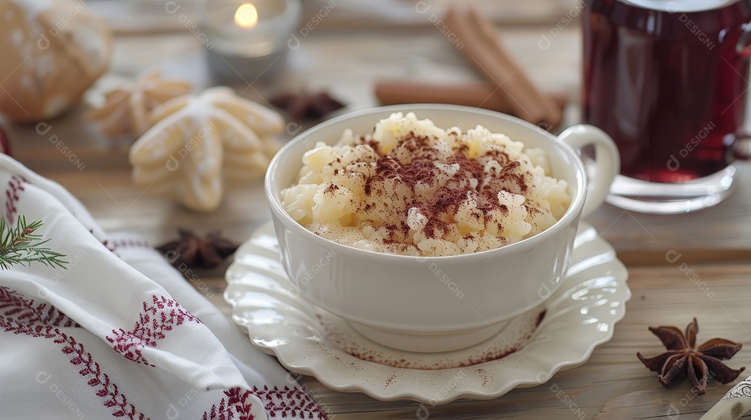 Xícara com arroz doce e canela encima