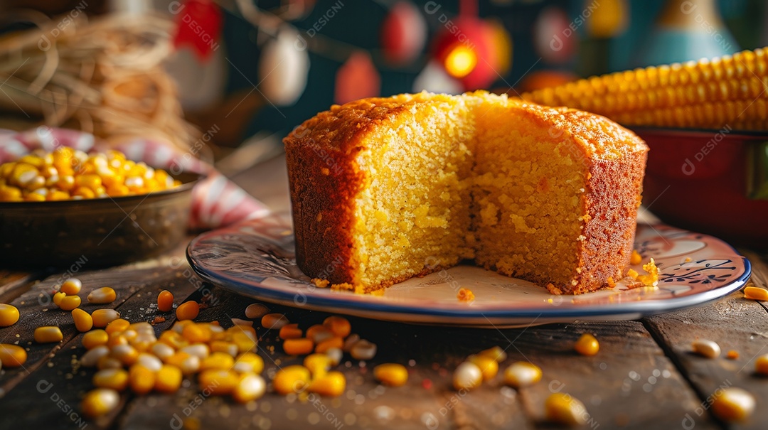 Bolo de fubá sobre prato de cerâmica