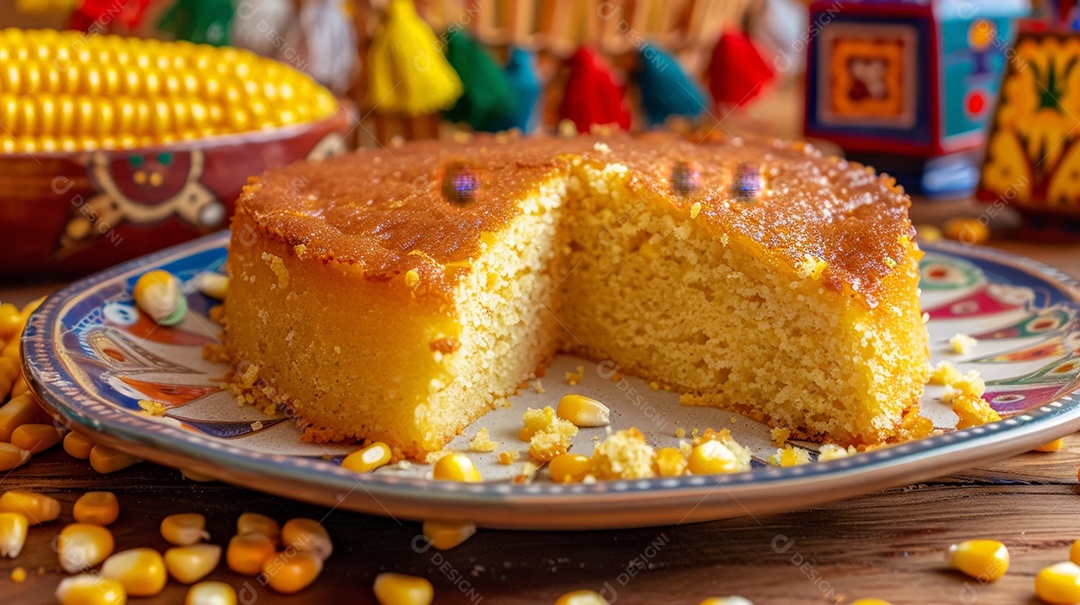 Bolo de fubá assado cortado delicioso
