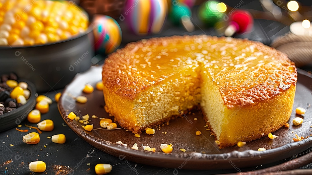 Bolo de fubá com fatia tirada