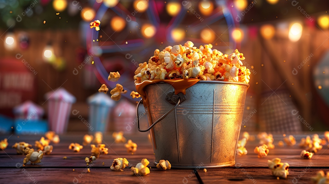 Balde cheio de pipocas doces