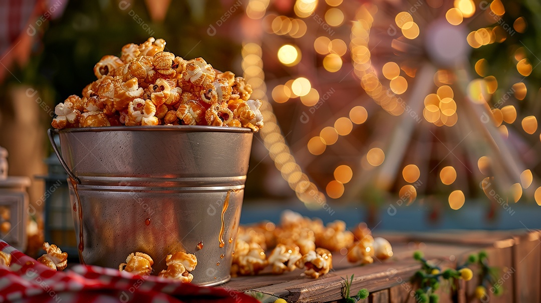 Balde de pipoca doce em um parque de diversão