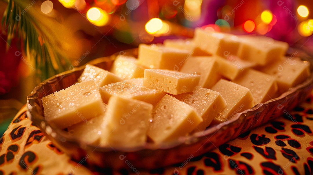 Bandeja de prata recheada com pedaços de doce de leite