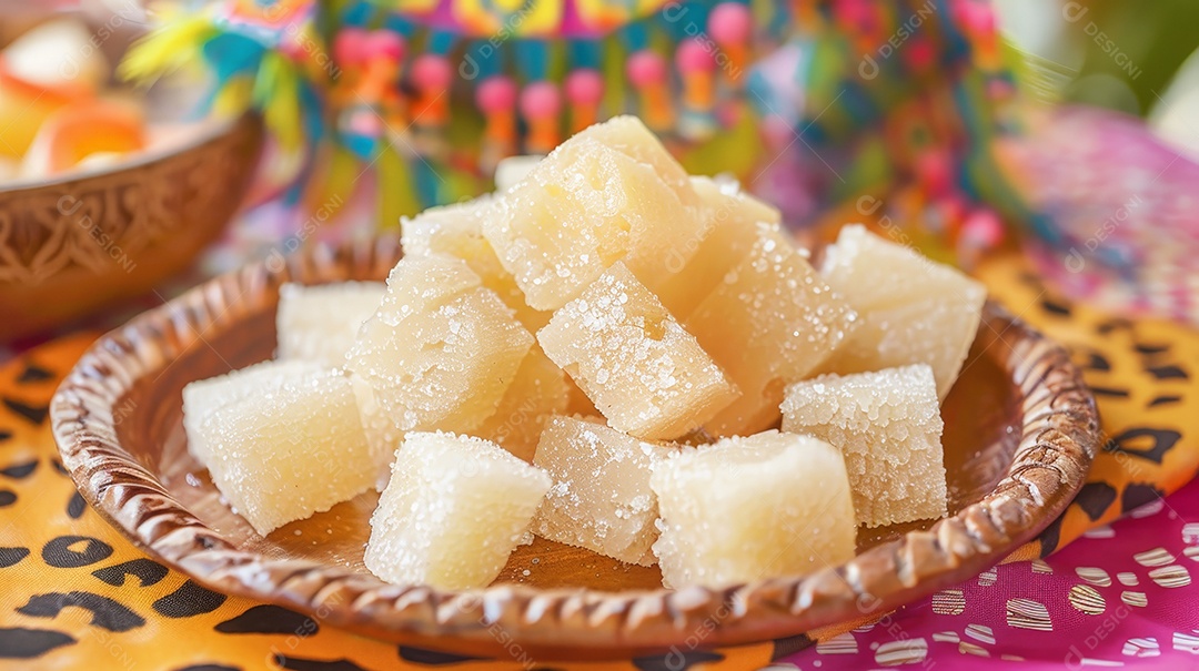 Bandeja de prata cheia de pedaços de coco branco