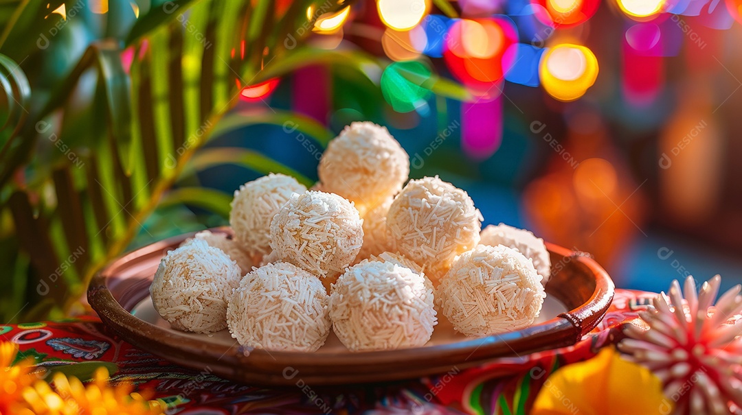 Tigela recheada com pedaços de doce de coco branco
