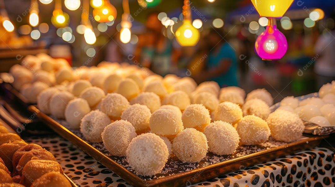 Bandeja de prata recheada com pedaços de doce de coco branco