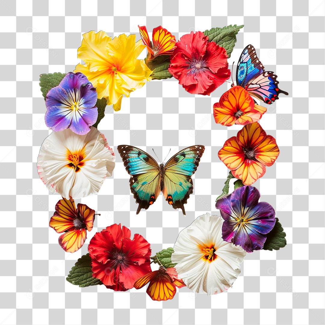 Flores com Borboleta PNG Transparente
