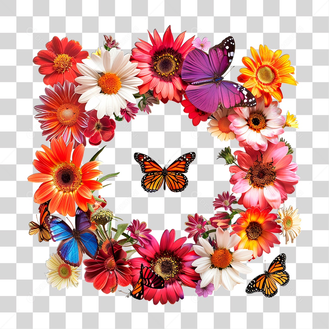 Flores com Borboleta PNG Transparente