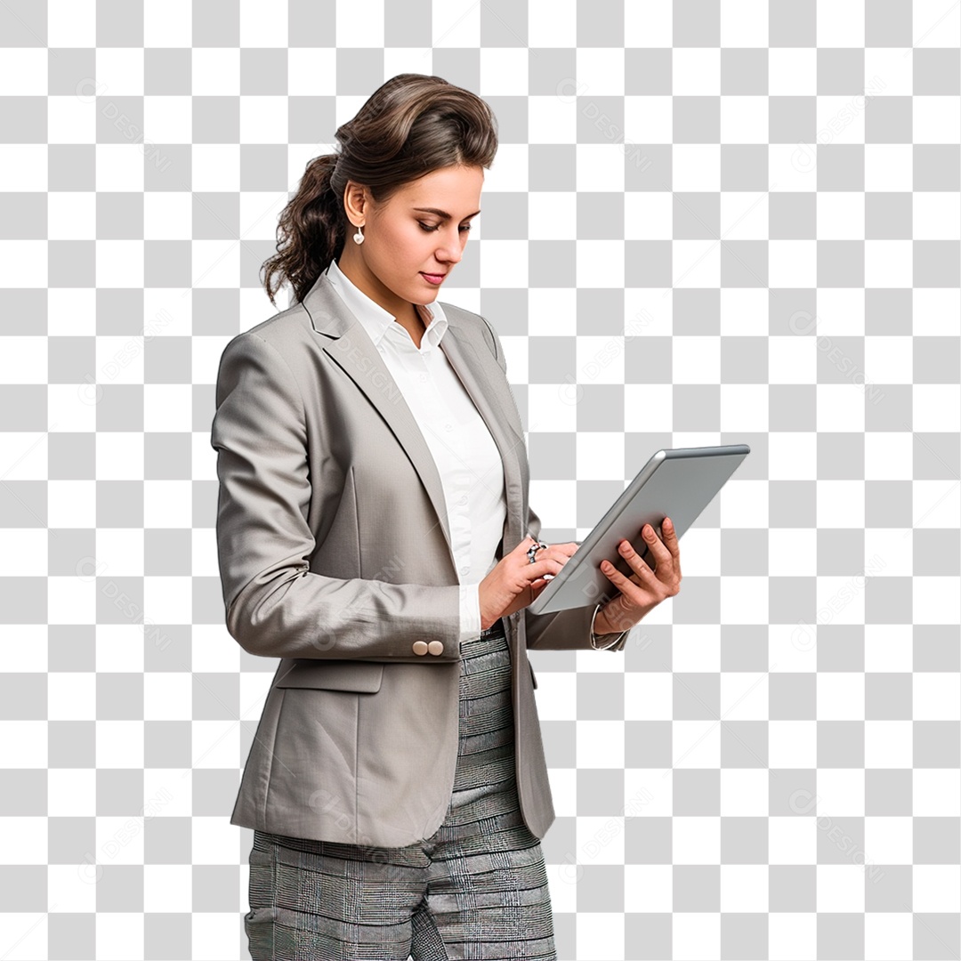 Mulher Segurando Tablet PNG Transparente