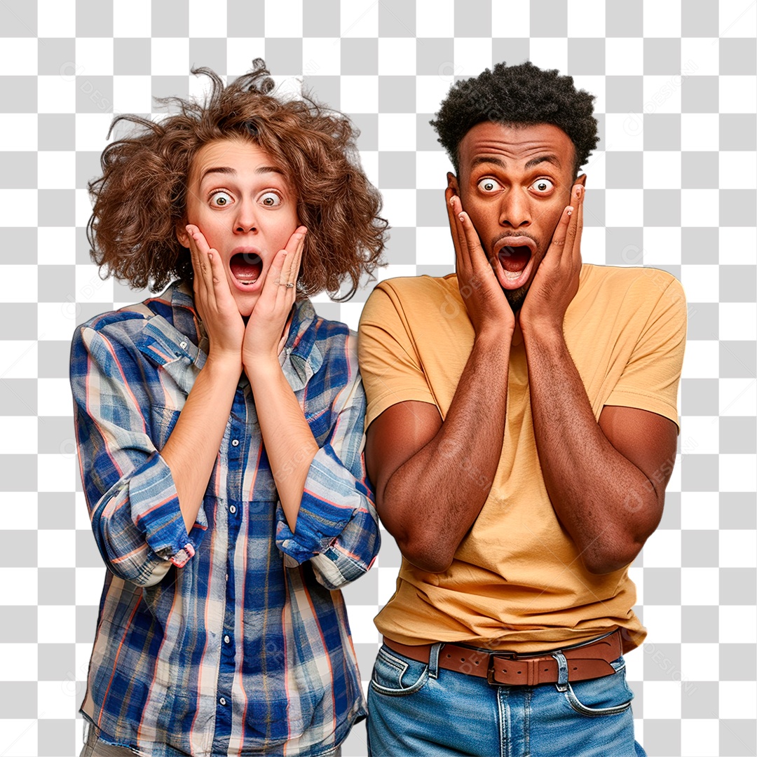 Homem e Mulher Assustados PNG Transparente