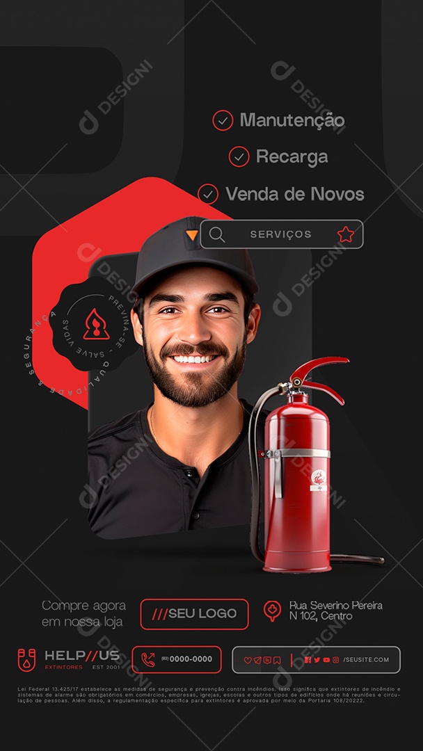 Story Extintores de Incêndio Manutenção Recarga Venda de Novos Social Media PSD Editável