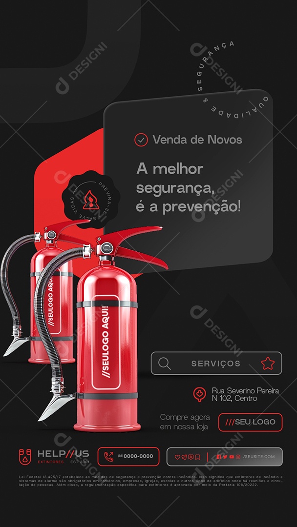 Story Extintores de Incêndio Venda de Novos Compre Agora em Nossa Loja Social Media PSD Editável