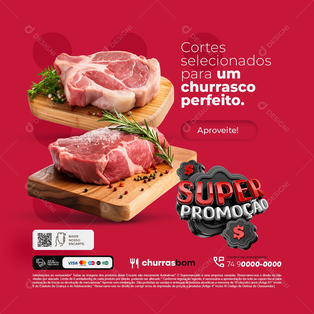 Super Promoção Cortes Selecionados para um Churrasco Social Media PSD Editável