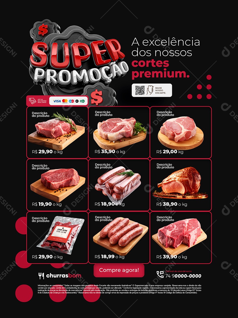 Encarte Super Promoção a Excelência dos nossos Cortes Premium Social Media PSD Editável