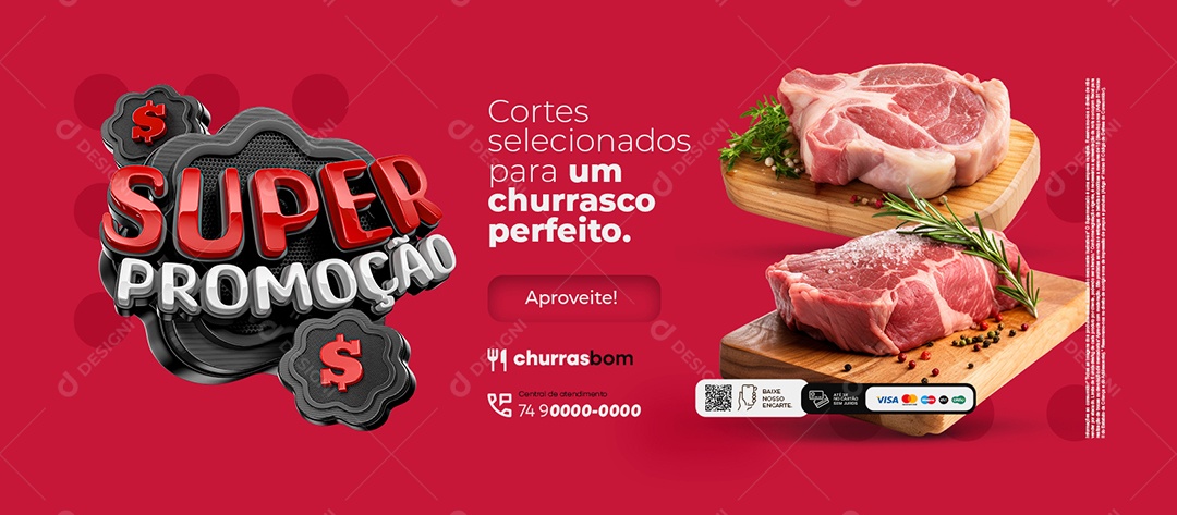 Banner Super Promoção Cortes Selecionados para um Churrasco Social Media PSD Editável