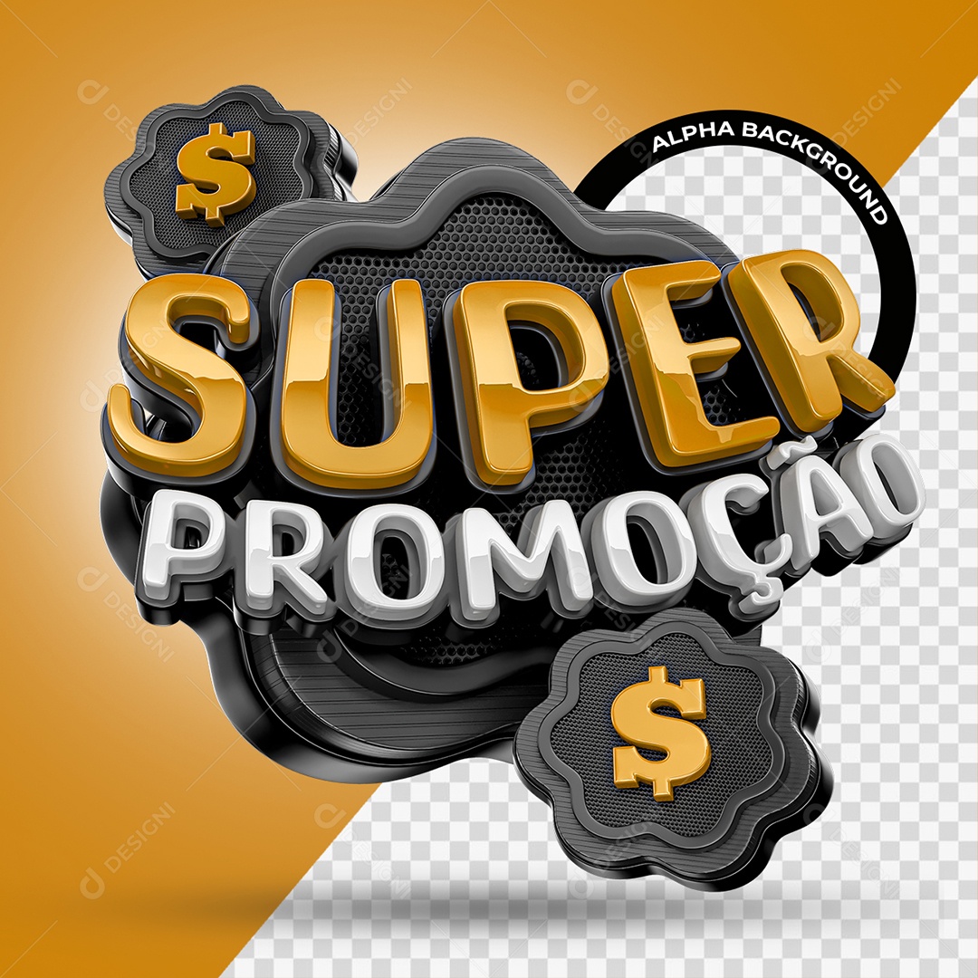 Super Promoção Selo 3D Dourado e Branco para Composição PSD