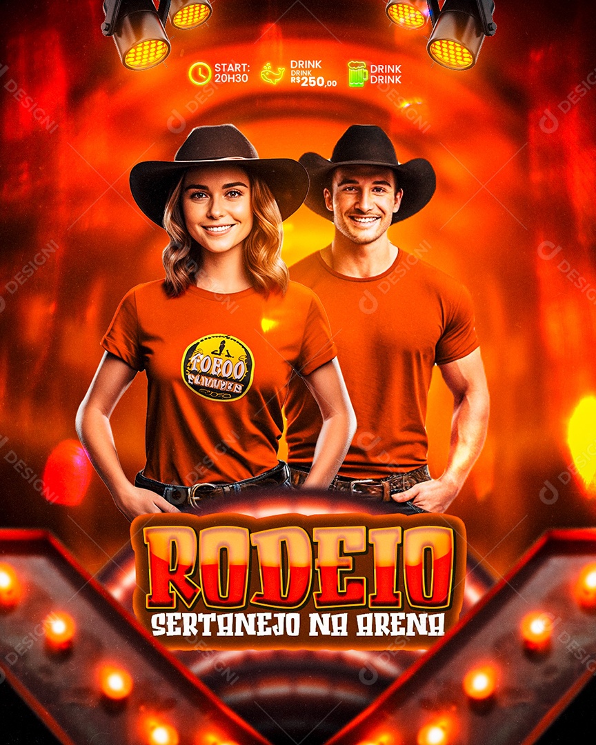 Flyer Rodeio Sertanejo na Arena Artistas Social Media PSD Editável