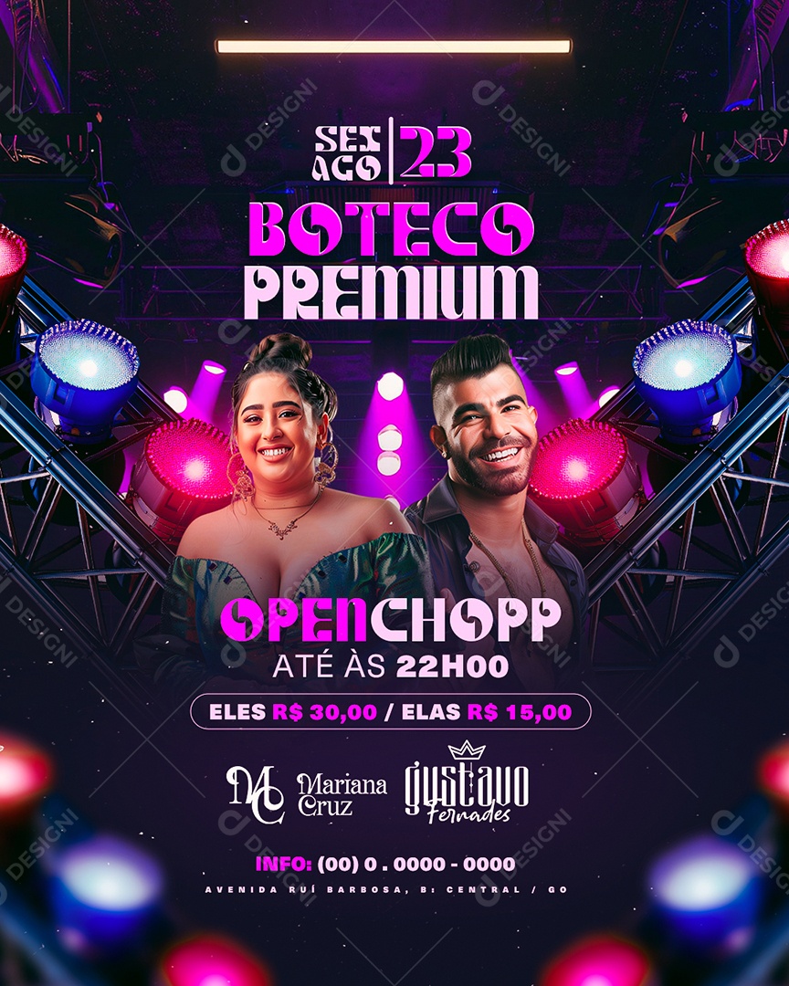 Flyer Boteco Premium Mariana Cruz Gustavo Fernades Social Media PSD Editável