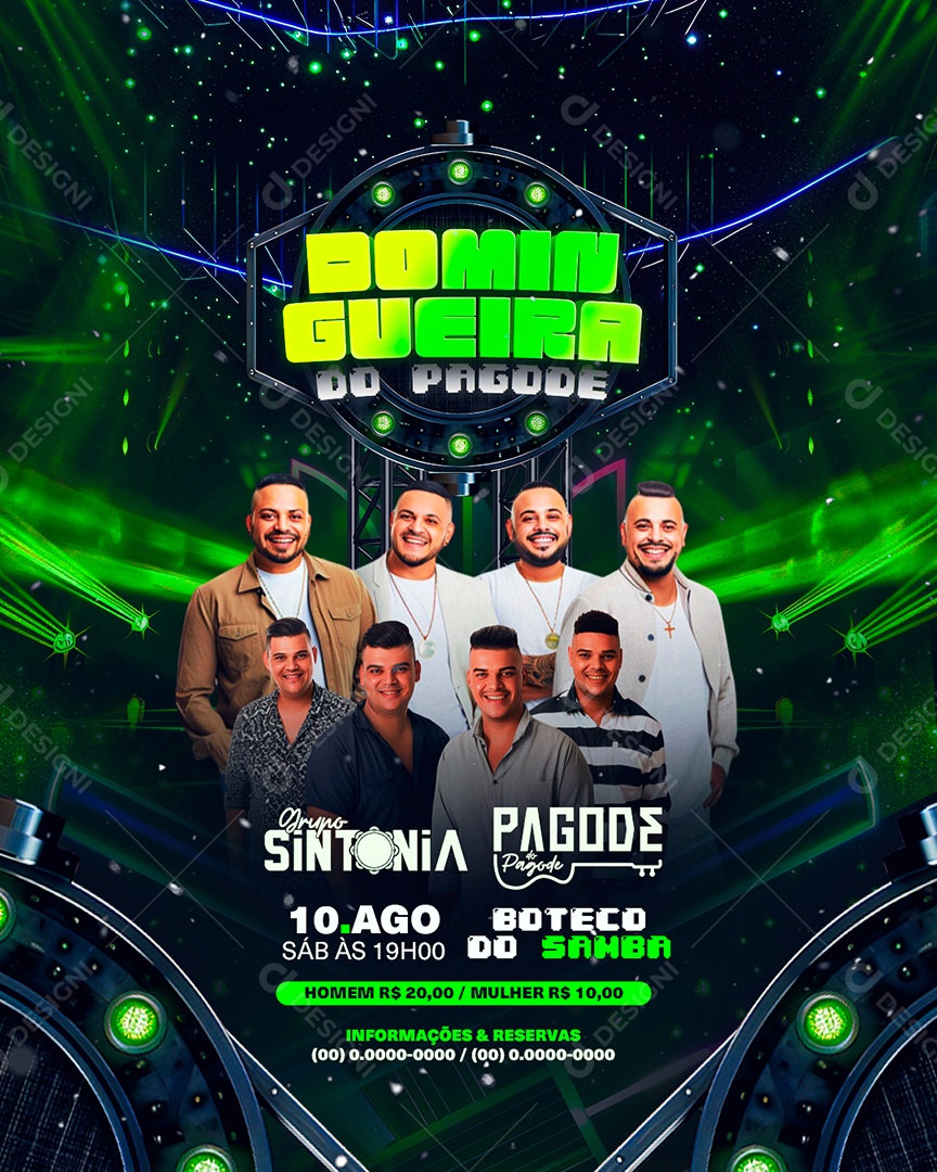 Flyer Domingueira do Pagode Boteco do Samba Artistas Social Media PSD Editável