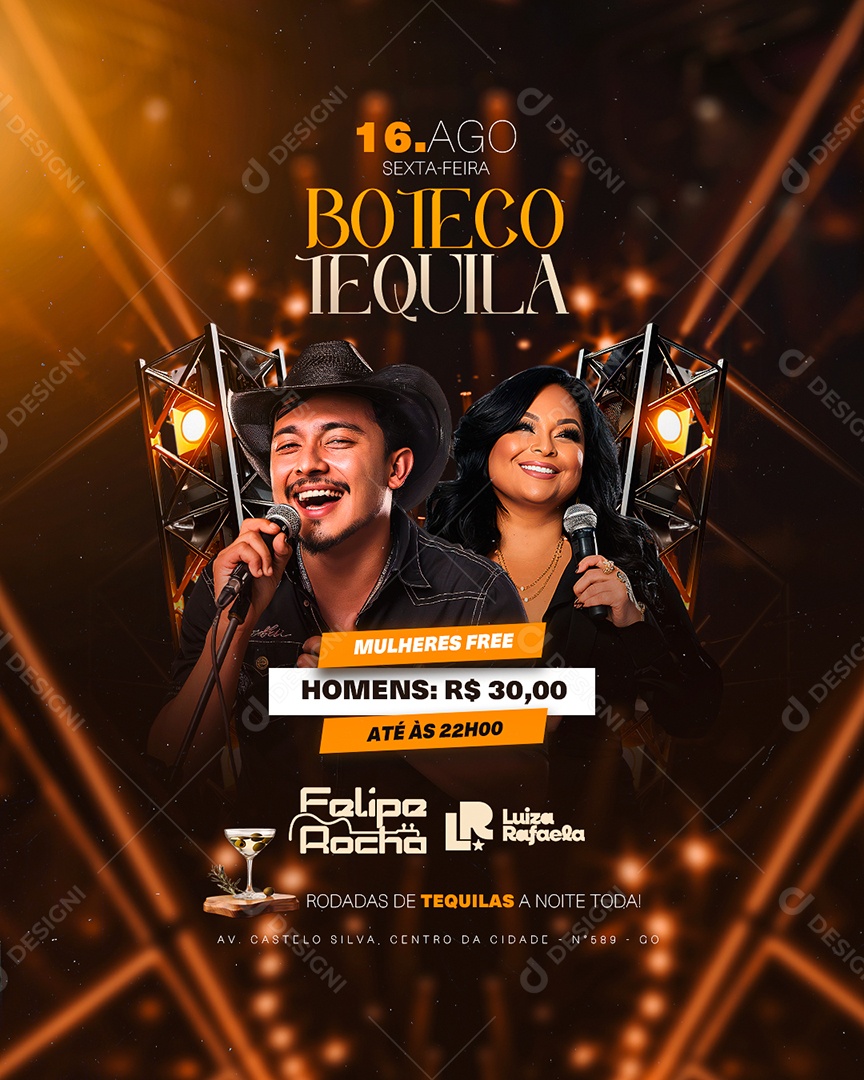 Flyer Boteco Tequila Felipe Rocha Luiza Rafaela Social Media PSD Editável