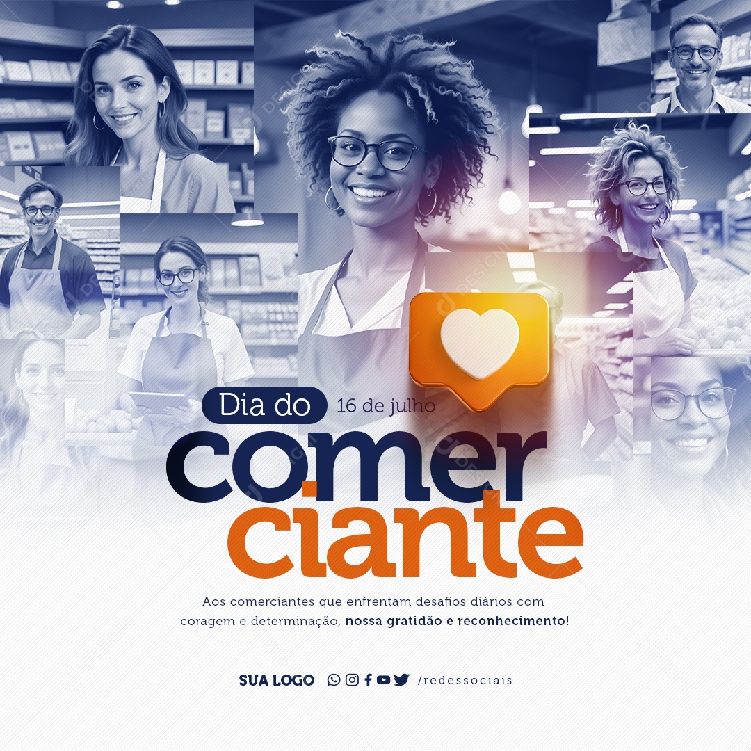 Dia do Comerciante 16 de Julho nossa Gratidão e Reconhecimento Social Media PSD Editável