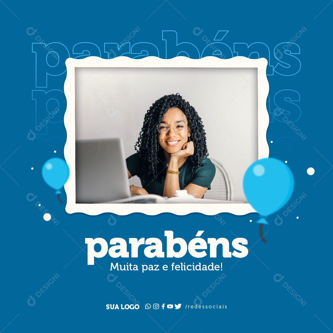 Parabéns Muita Paz e Felicidade Social Media PSD Editável