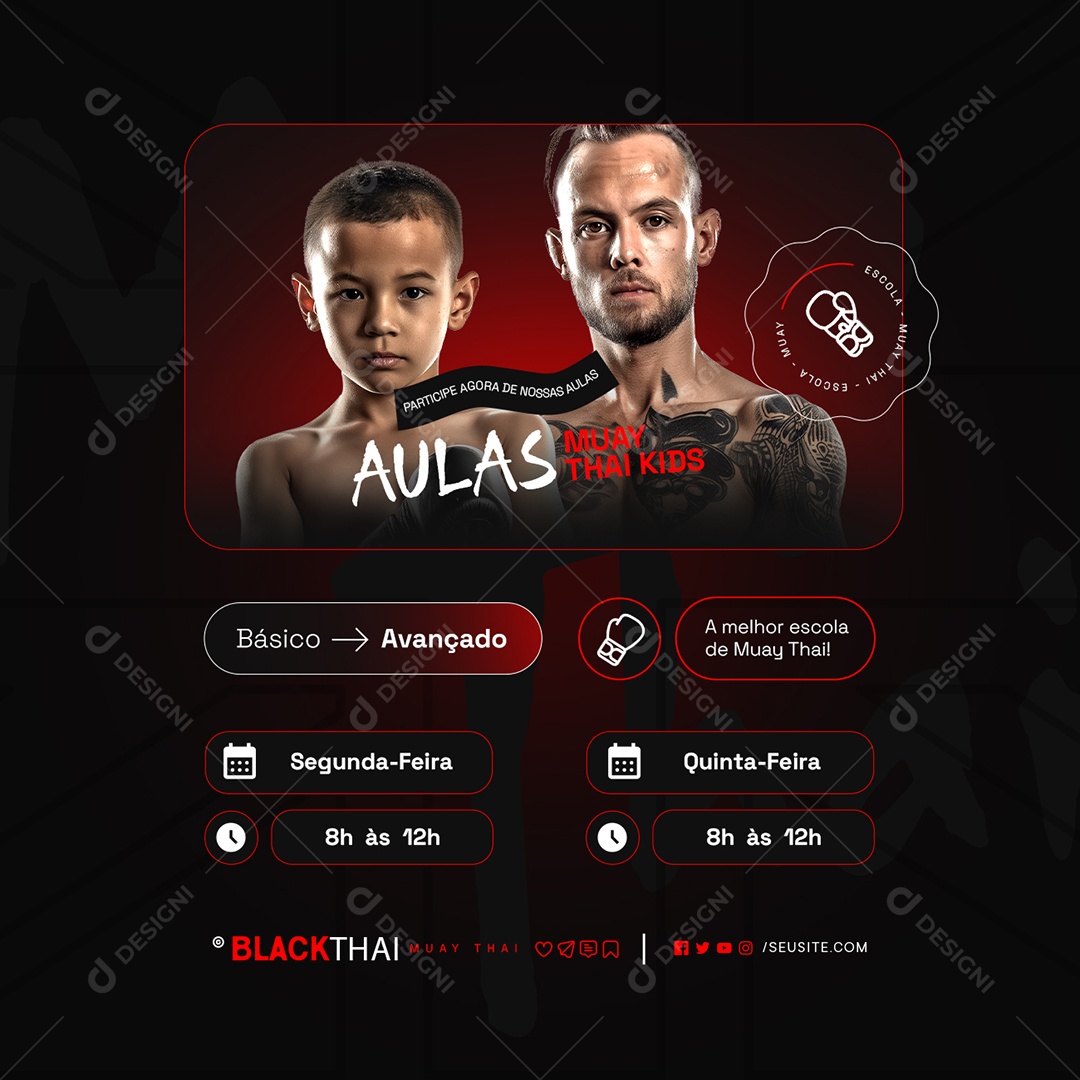 Escola de Luta Aulas de Muay Thai Social Media PSD Editável