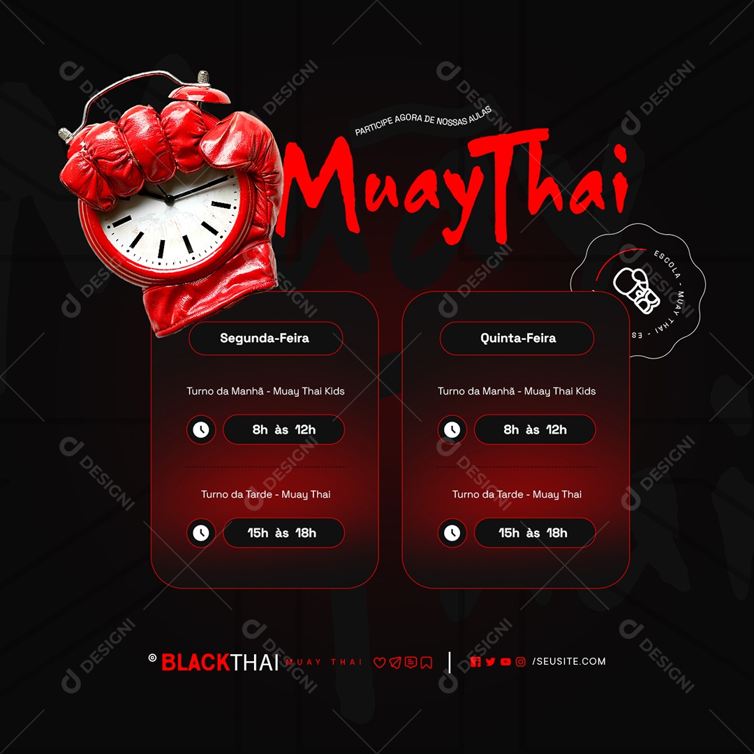 Escola de Luta Muay Thai Segunda e Quinta-Feira Social Media PSD Editável