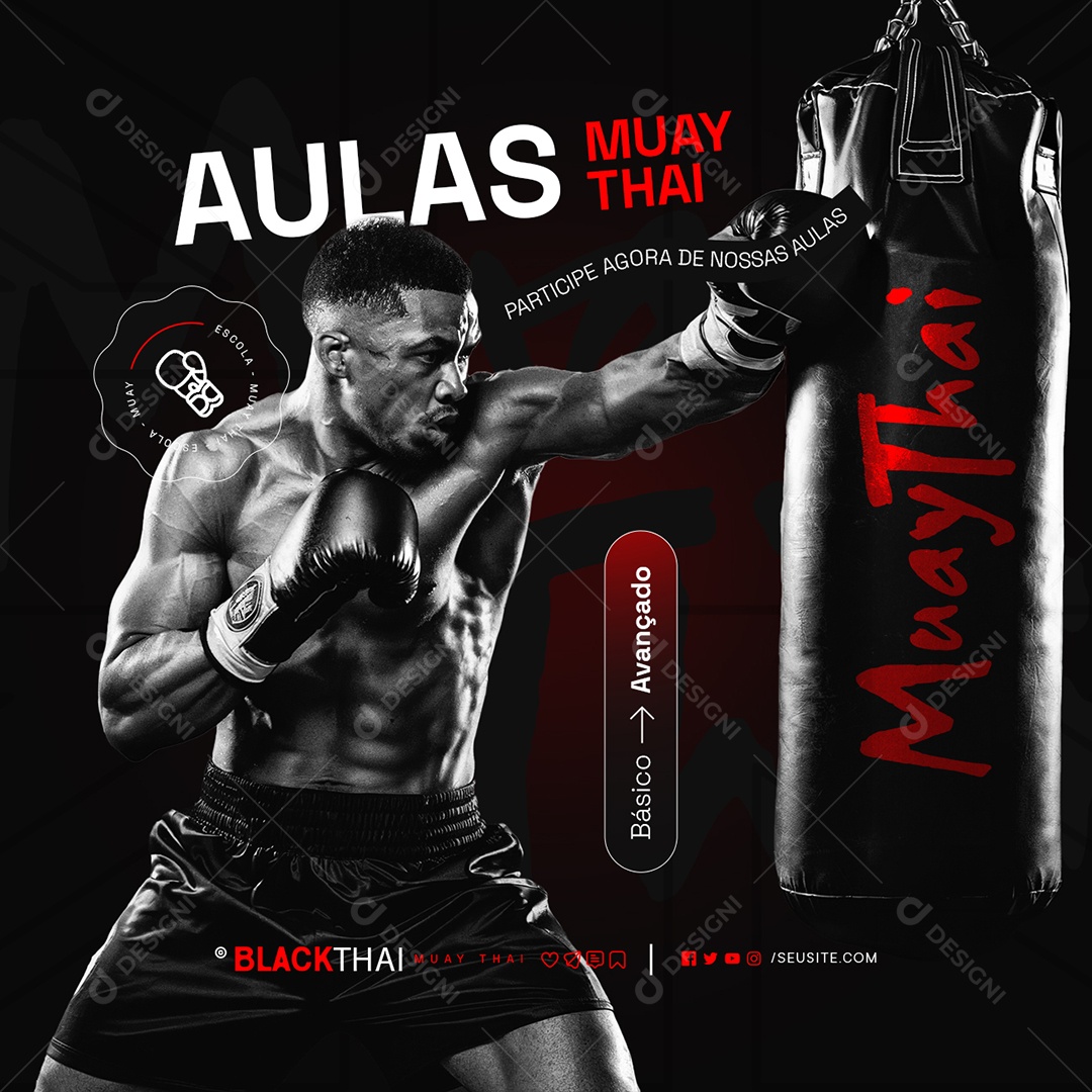 Escola de Luta Aulas Muay Thai Social Media PSD Editável