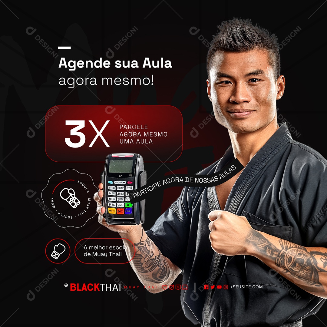 Escola de Luta Agende sua Aula Agora Mesmo Social Media PSD Editável